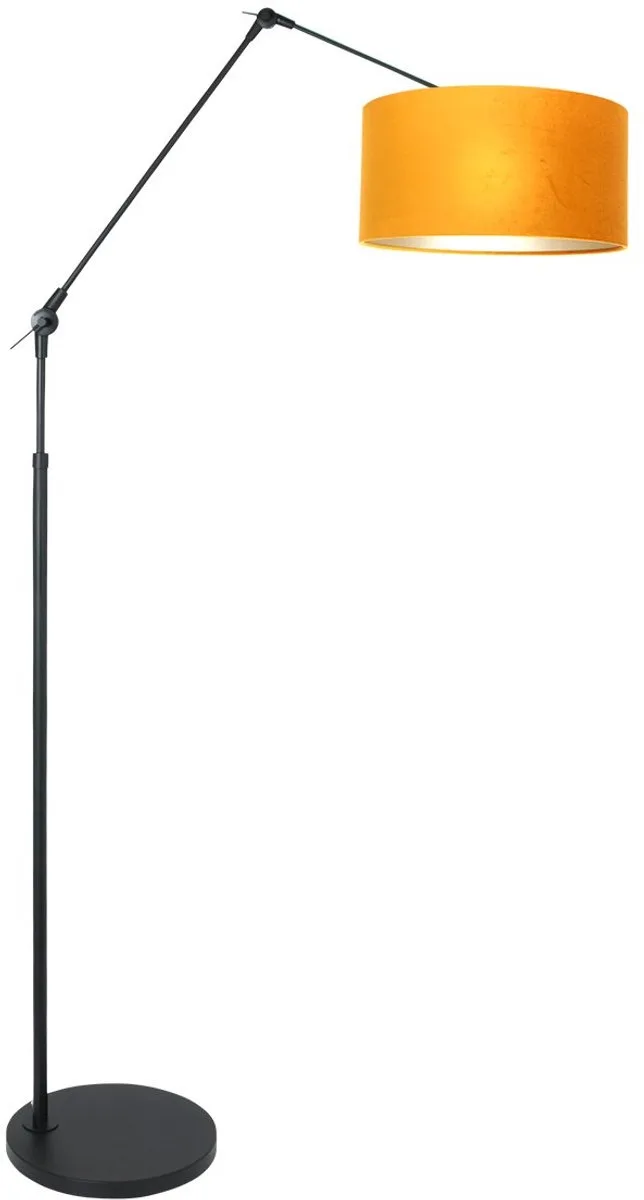 Zwarte Vloerlamp Booglamp Prestige Chic 8117ZW van Steinhauer met Velours Kap, Metaal en Textiel, Draaibaar en Kantelbaar, 220 cm Snoer från Steinhauer i Guld – produktbild