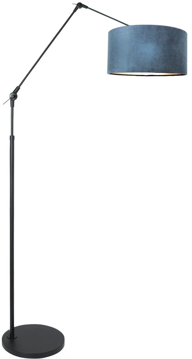 Zwarte vloerlamp booglamp Prestige Chic 8239ZW met blauw velours kap van Steinhauer, metaalkonstrukie, kantelbaar, ideaal voor binnengebruik från Steinhauer i Blå, Svart – produktbild