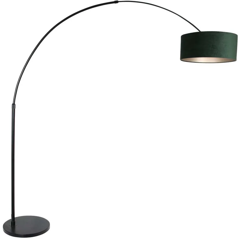 Zwarte vloerlamp/booglamp Sparkled Light 8127ZW met velours kap, Metaal/Textiel, Hoogte verstelbaar, Draaibaar en Uitschuifbaar, Steinhauer fra Steinhauer i Grøn – produktbillede