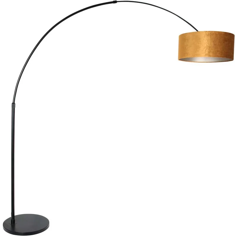 Zwarte Vloerlamp / Booglamp Sparkled Light 8129ZW met Velours Kap - Metaal/Textiel, Hoogte Verstelbaar, Draaibaar en Uitschuifbaar de Steinhauer en Or – photo produit