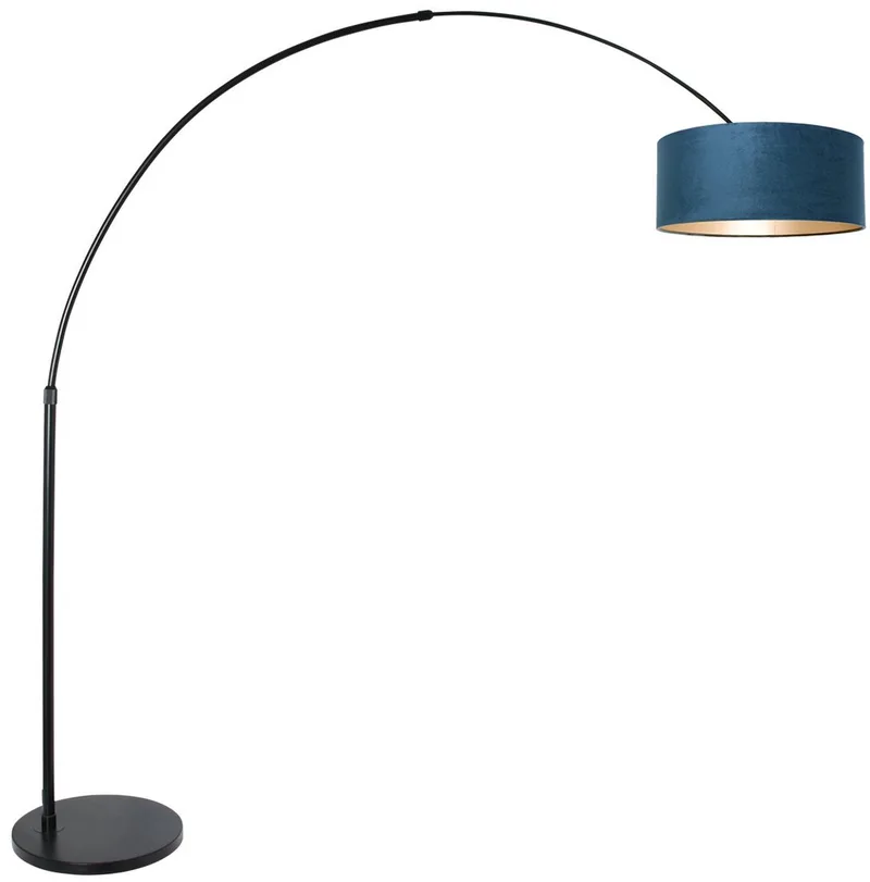 Zwarte Vloerlamp Booglamp Sparkled Light 8242ZW met Blauw Velours Kap, Metaal en Textiel, Hoogte Verstelbaar, Draaibaar en Uitschuifbaar, Steinhauer de Steinhauer en Bleu, Noir – photo produit