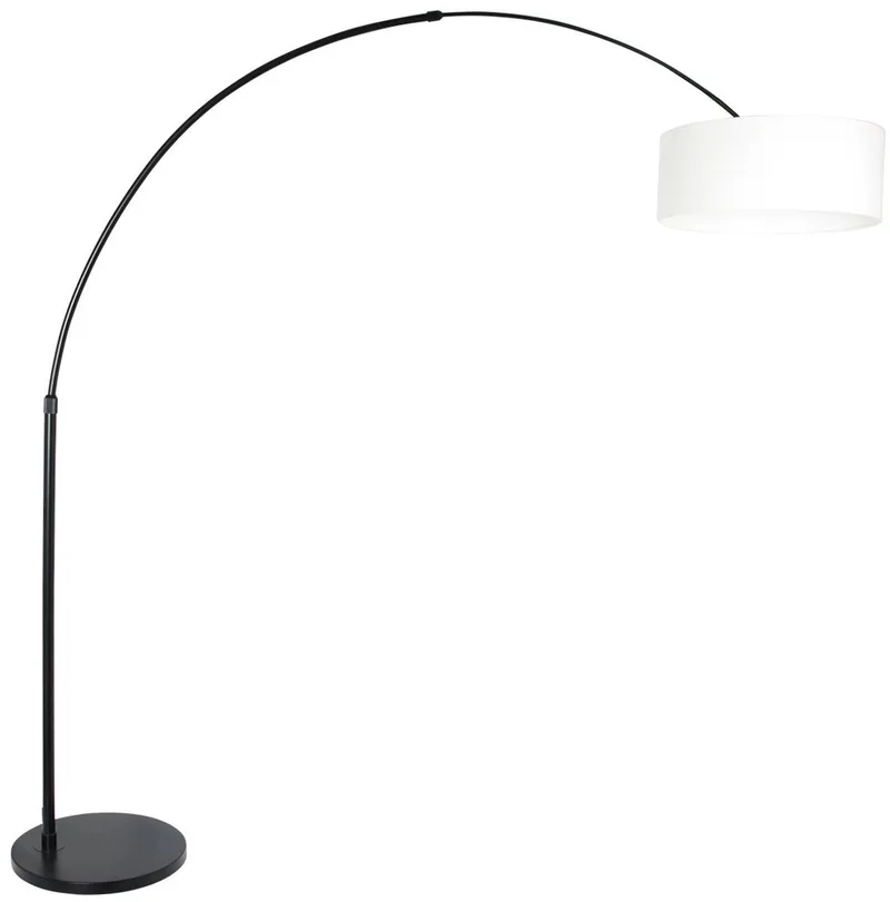 Zwarte vloerlamp / booglamp Sparkled Light 9899ZW van Steinhauer met grof linnen kap (50 cm diameter, 20 cm hoogte), in hoogte verstelbaar, draaibaar en kantelbaar, van metaal en textiel, voor binnen gebruik de Steinhauer en Noir – photo produit
