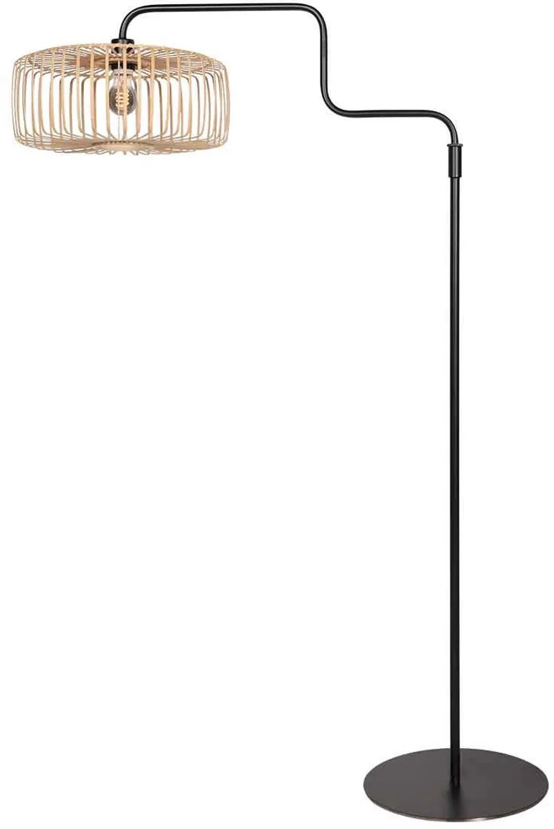 Zwarte vloerlamp Breeza-Beache 4159ZW met verstelbare hoogte van 150-165 cm, bamboekap Ø50 cm, trendy design från Steinhauer i Beige, Svart – produktbild