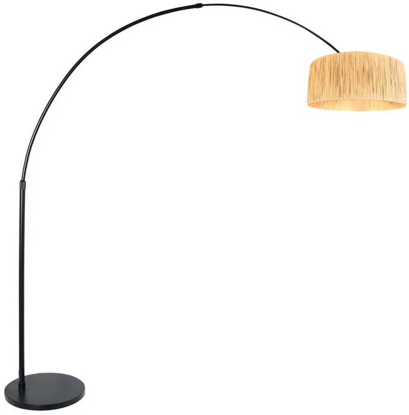 Zwarte Vloerlamp met Tonvormige Seagrass Kap 230cm Hoogteverstelbaar Draaibaar Trendy Sparkled Light Steinhauer de Steinhauer en Noir – photo produit