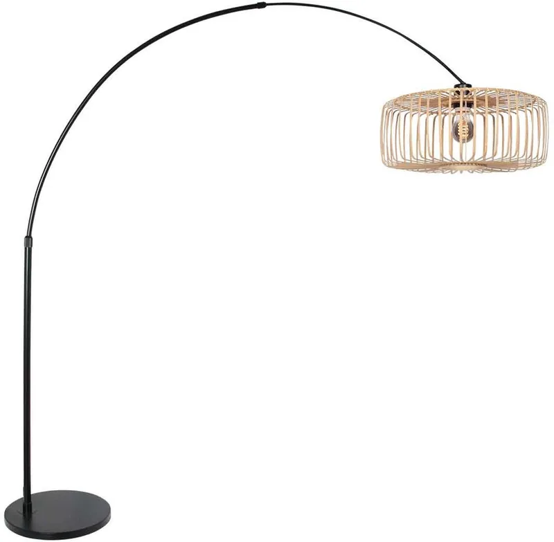 Zwarte Vloerlamp met Uitschuifbare Bamboe Kap 240cm - Breeza-Beache 4149ZW de Steinhauer en Beige, Noir – photo produit