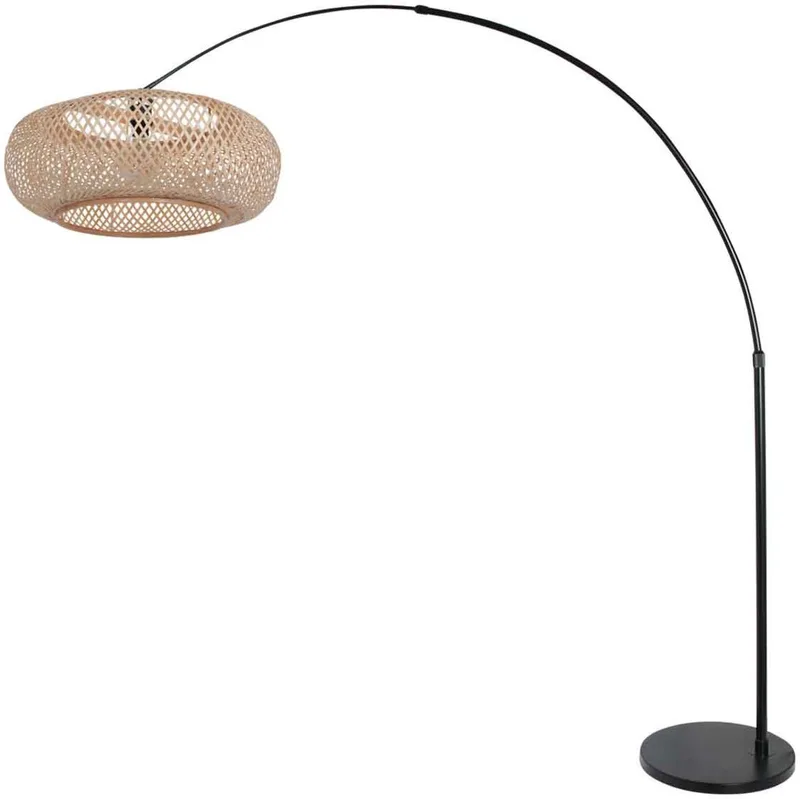 Zwarte vloerlamp Sparkled Light 7507ZW met bamboe kap, hoogte verstelbaar, draaibaar en uitschuifbaar by Steinhauer in Beige, Black – product photo
