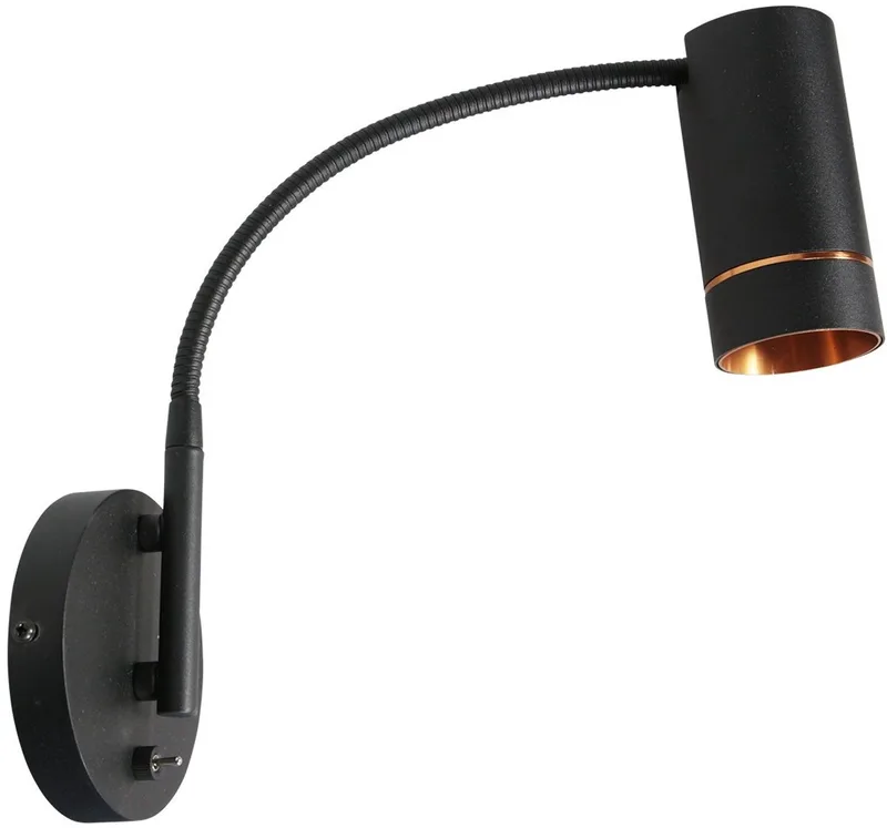 Zwarte wandlamp Downlume 4857ZW van Steinhauer, flexibel GU10 spot, design, metaalmateriaal, 35 cm hoog, 30 cm diep, 12 cm breed, ideaal voor binnengebruik von Steinhauer in Schwarz – Produktfoto