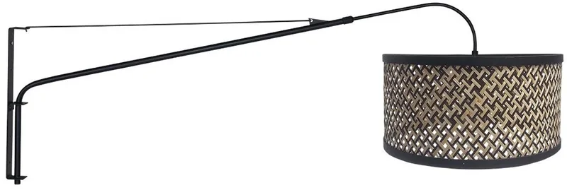 Zwarte wandlamp Elegant Classy 3699ZW met bamboe kap (50 cm diameter, 20 cm hoogte) de Steinhauer en Beige, Noir – photo produit