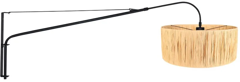Zwarte wandlamp Elegant Classy 3700ZW met natuurgras kap (50 cm diameter, 20 cm hoogte) fra Steinhauer i Sort – produktbillede
