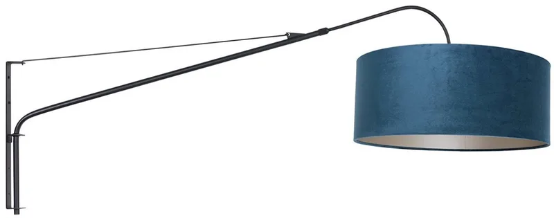 Zwarte wandlamp Elegant Classy 8244ZW van Steinhauer met blauw velours kap, 50 cm diameter, 20 cm hoogte, vervaardigd uit metaal en textiel, draaibaar, kantelbaar en uitschuifbaar by Steinhauer in Blue, Black – product photo