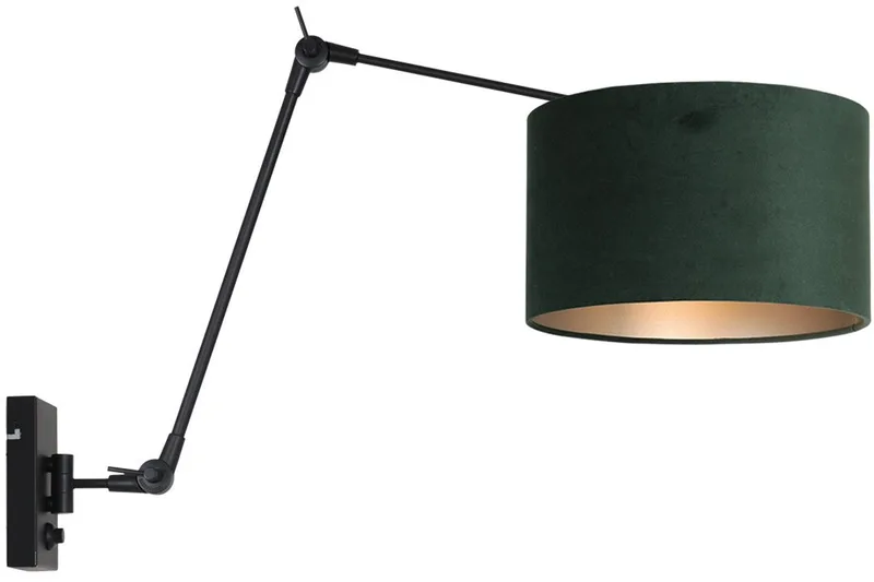 Zwarte wandlamp met velours kap, Draaibaar en Kantelbaar, Prestige Chic, Steinhauer fra Steinhauer i Grøn – produktbillede