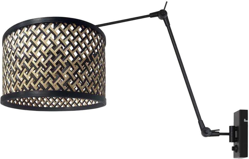Zwarte wandlamp Prestige Chic 3794ZW met naturel bamboe kap, trendy design, verstelbare hoogte, geschikt voor binnengebruik von Steinhauer in Beige, Schwarz – Produktfoto