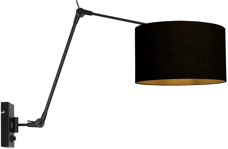 Zwarte Wandlamp Prestige Chic 3986ZW - Metaal en Textiel, Kantelbaar, Goudkleurige Binnenkant, Steinhauer - Trendy Binnenverlichting från Steinhauer i Svart – produktbild