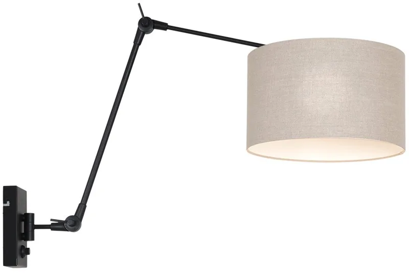 Zwarte wandlamp Prestige Chic 8119ZW met grof linnen kap van Steinhauer, metaal en textiel, draaibaar en kantelbaar, voor binnengebruik de Steinhauer en Gris – photo produit