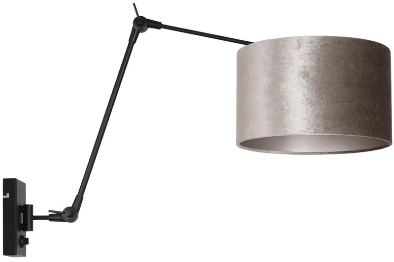 Zwarte Wandlamp Prestige Chic 8122ZW met Velours Kap, Modern, Draaibaar en Kantelbaar, Metaal en Textiel, Steinhauer fra Steinhauer i Grå – produktbillede