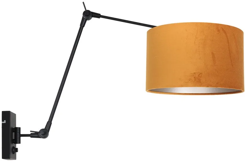 Zwarte wandlamp Prestige Chic 8123ZW met velours kap, modern ontwerp, draaibaar en kantelbaar, van Steinhauer, gemaakt van metaal en kunststof, ideaal voor binnengebruik. by Steinhauer in Gold – product photo