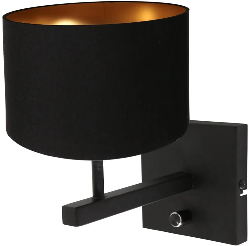 Zwarte Wandlamp Stang 7200ZW met schakelaar en kap Linnen - Metaal en Textiel - Modern fra Steinhauer i Sort – produktbillede