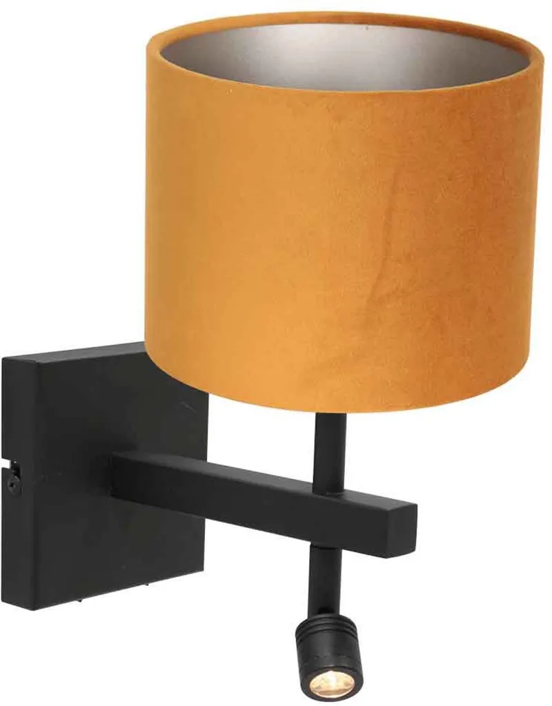 Zwarte wandlamp Stang 8207ZW - Modern met leeslamp, metaal en velours kap, E27 fitting, ideaal voor binnengebruik, merk Steinhauer de Steinhauer en Or – photo produit