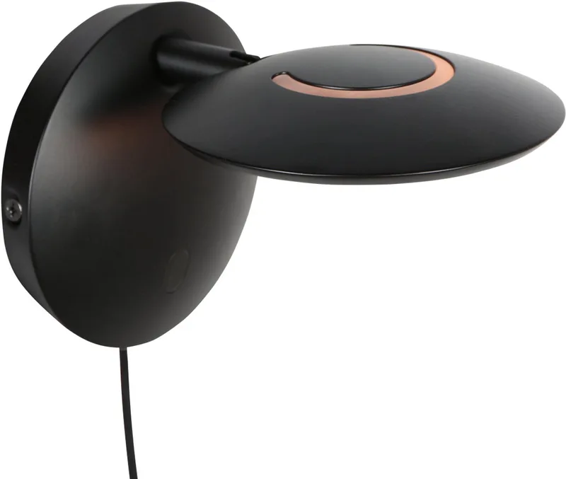 Zwarte wandlamp Zenith 2 4396ZW verstelbaar met LED, moderne stijl, kunststof, metaal, diameter 15 cm, incl. afstandsbediening de Steinhauer en Noir – photo produit