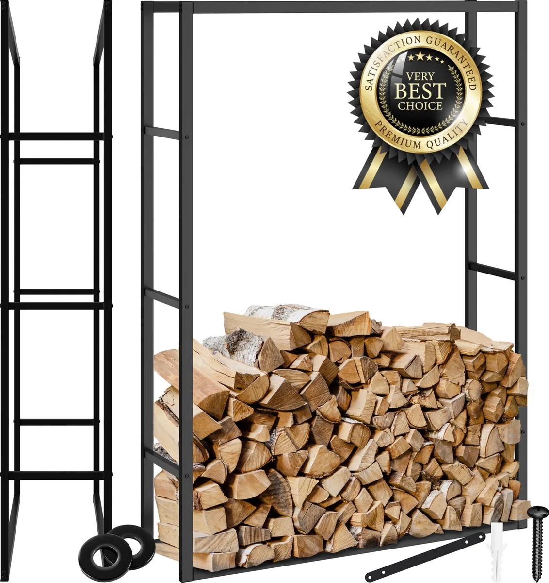 Haardhoutrek - Brandhoutrek voor binnen en buiten - Metalen rek - Houtopslag modern - Houtopslag voor houtkachel, woonkamer of tuinhaard - Voor houtbriketten, aanmaakhout - 100,5x25x150cm från tectake i Svart – produktbild