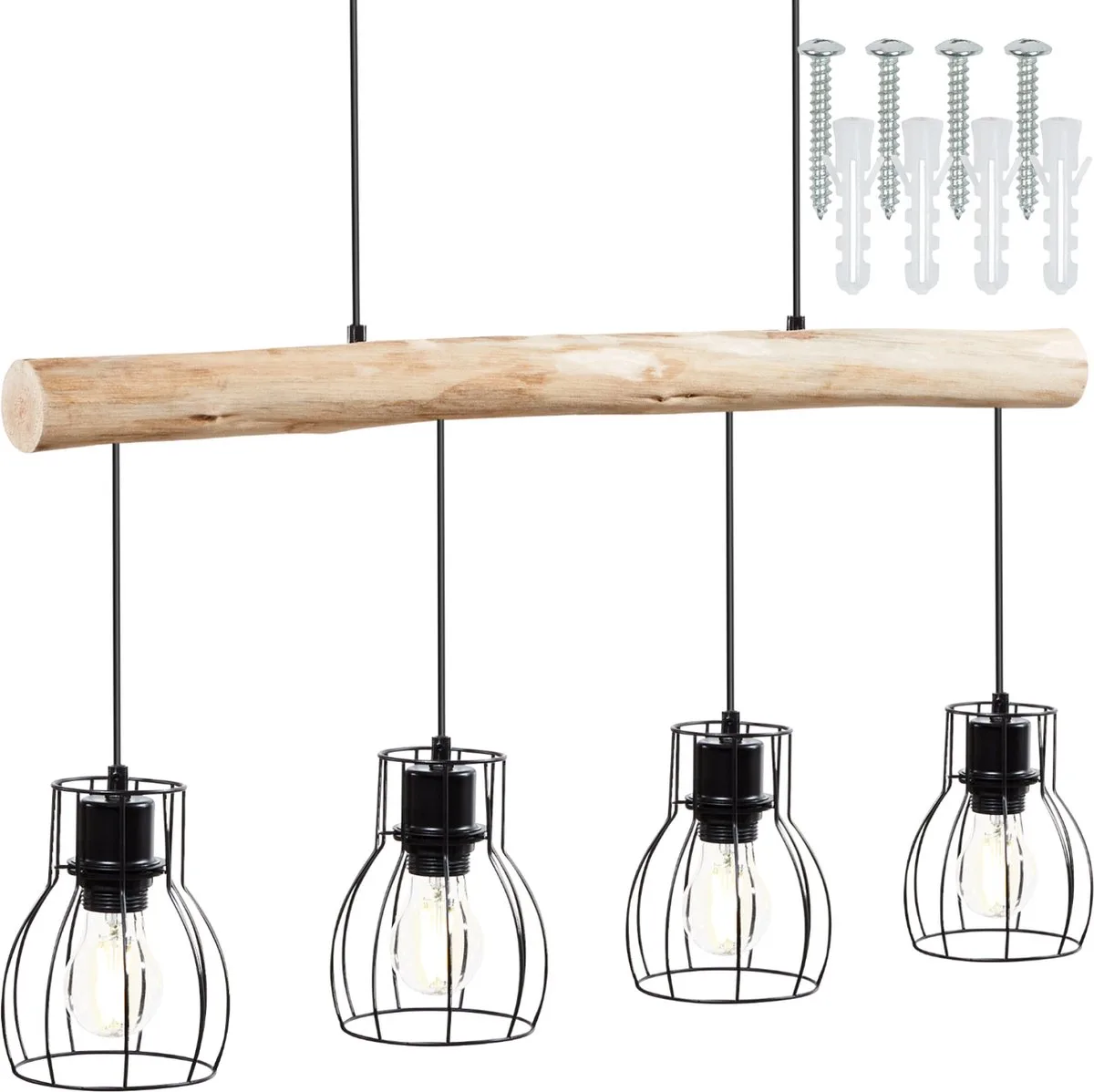 Hanglamp Woody met Houten Balk - E27 - 40W - Hout Plafondlamp - Industriële Stijl Woonkamerlamp - Eetkamerlamp - Hanglampen voor Woonkamer, Eettafel en Gang de tectake en Marron – photo produit