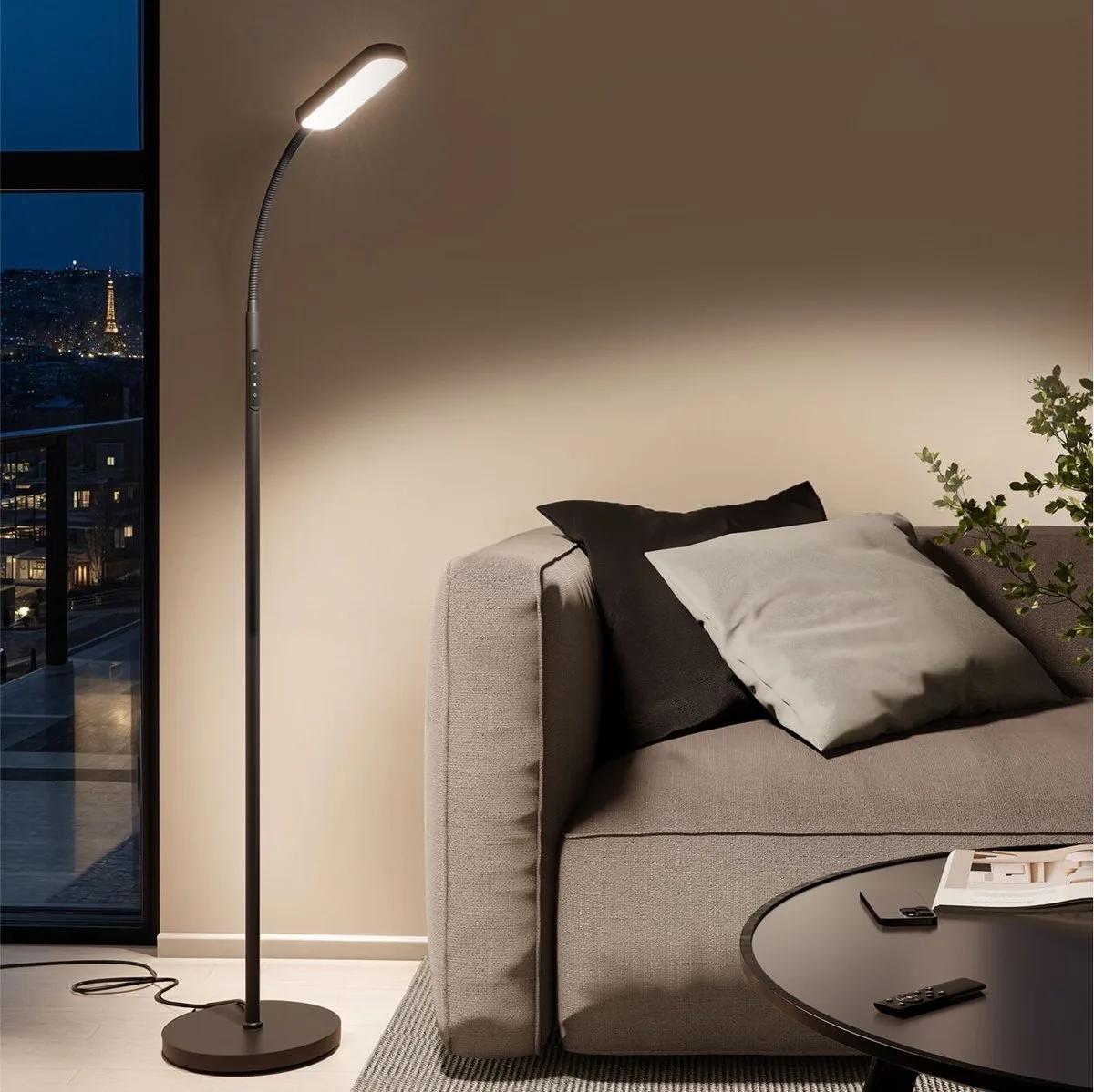 LED-vloerlamp - Zwanenhalslamp - Dimbaar - Modern - Met 5 lichtmodi - Verlichting voor woonkamer, kinderkamer, slaapkamer - Als leeslamp of bureaulamp de tectake en Noir – photo produit