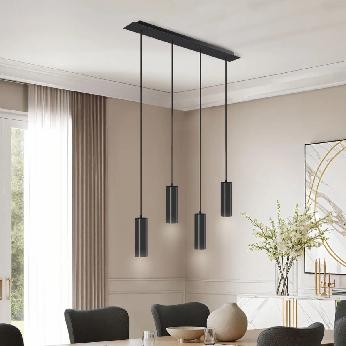 Lumea Hanglamp - 4-Lamps - In Lengte Verstelbare Kabels - Moderne Verlichting voor Woonkamer, Eetkamer, Keuken - Stijlvolle Hanglampen - Plafondlampen - Hanglampen - Pendellampen - Kabellengte max. 127cm fra tectake i Sort – produktbillede