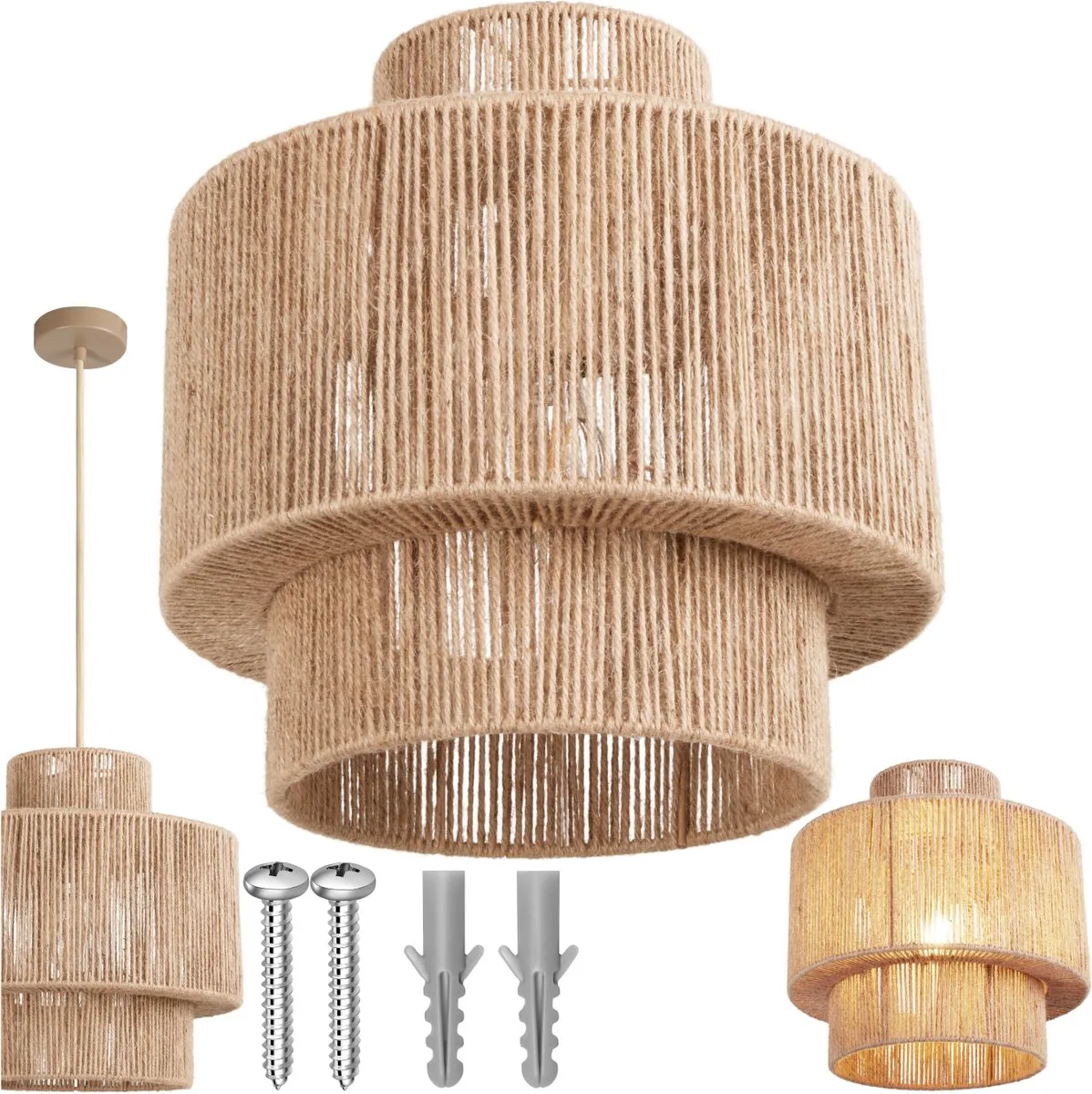 Plafondlamp Allegra - Hanglamp in Boho stijl - Ø32 x 33 cm - Woonkamer Lamp met Lampenkap van Jute - 40W - Decoratieve Hanglampen voor Woonkamer, Slaapkamer, Eetkamer von tectake in Natur – Produktfoto