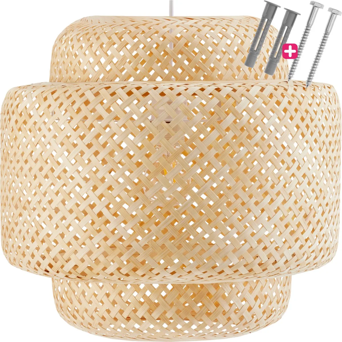 Plafondlamp Bamboe - Boho Lamp - Plafondlamp voor Woonkamer, Eetkamer, Slaapkamer - Hanglamp Handgeweven - Decoratieve Verlichting, Bamboe Hanglamp fra tectake i Natur – produktbillede