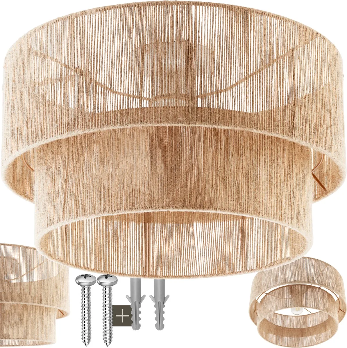 Plafondlamp Lignea Lux - Hanglamp in Boho stijl - Ø45 x 27,5 cm - Woonkamer Lamp met Lampenkap van Jute - 40W - Decoratieve Hanglampen voor Woonkamer, Slaapkamer, Eetkamer - Bohemian Sfeerlamp van tectake in Naturel – productfoto