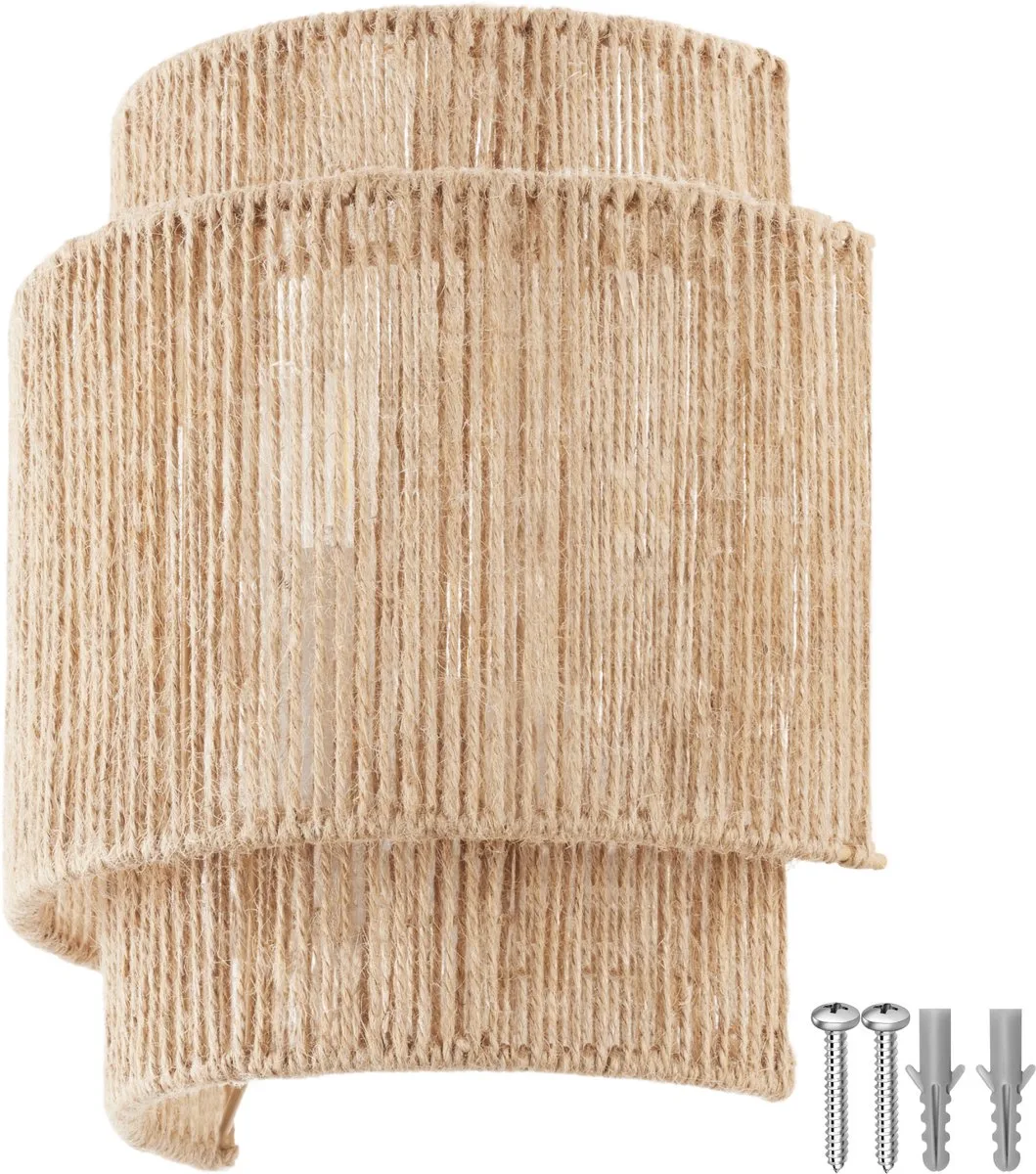 Wandlamp Lignea Lux - 40W - 12 x 23 x 25,5 cm - E14 - Muurlamp voor Woonkamer, Slaapkamer, Eetkamer - Lamp in Boho Stijl - Trapverlichting - Halfrond van tectake in Jute – productfoto