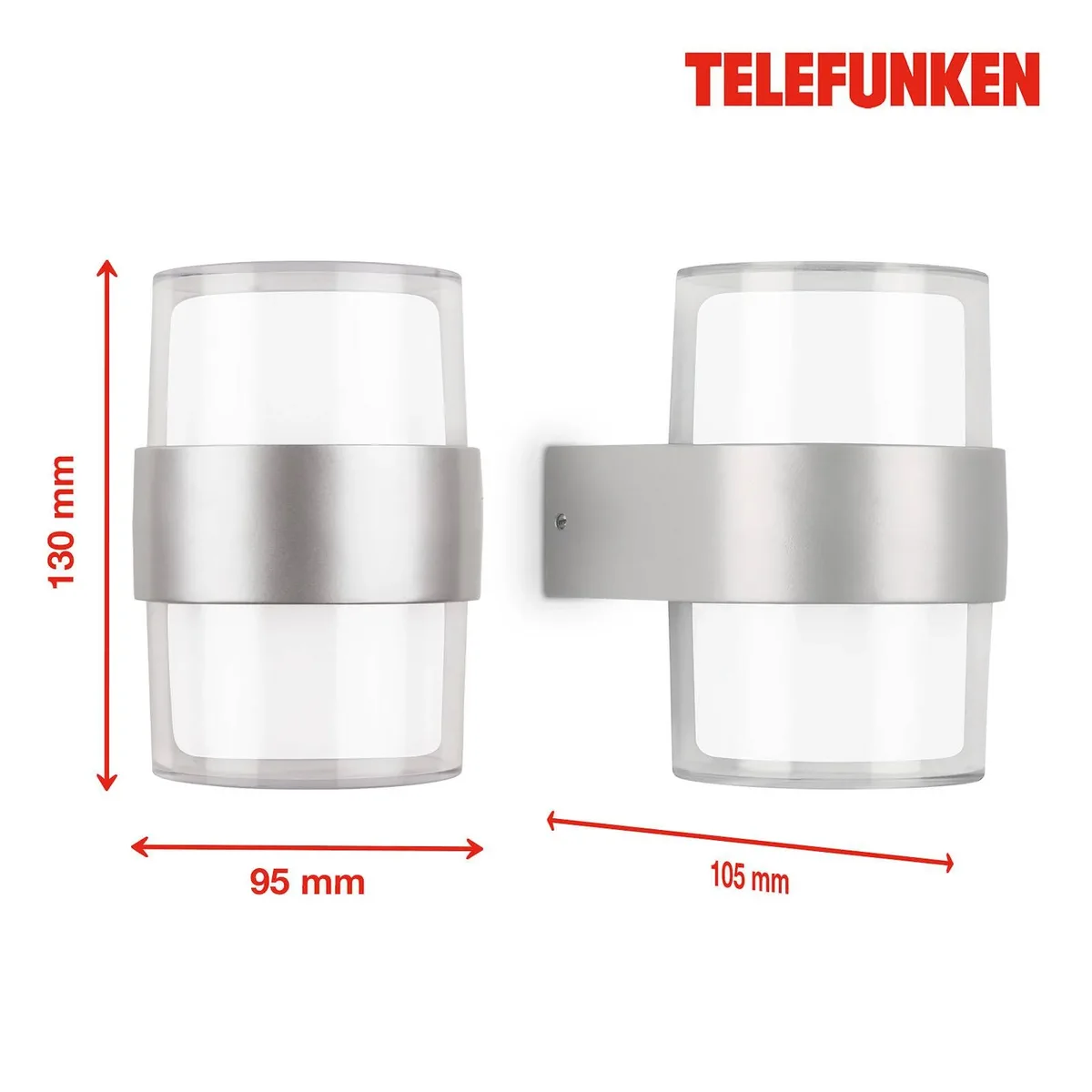 Cludu LED buitenwandlamp, zilver van Telefunken in Roestvrij staal, Helder, Opaal – productfoto