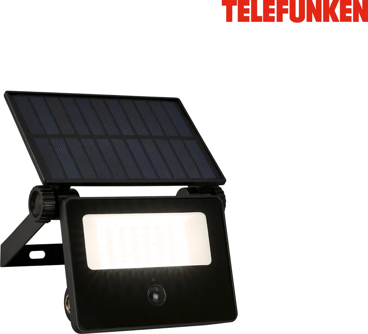 Solar LED-spot - 322605TF - Bewegingssensor - Schemersensor - 1000 lumen - Warm wit licht - 30 seconden lichtduur - 14 x 11,5 x 18 cm de Telefunken en Noir – photo produit
