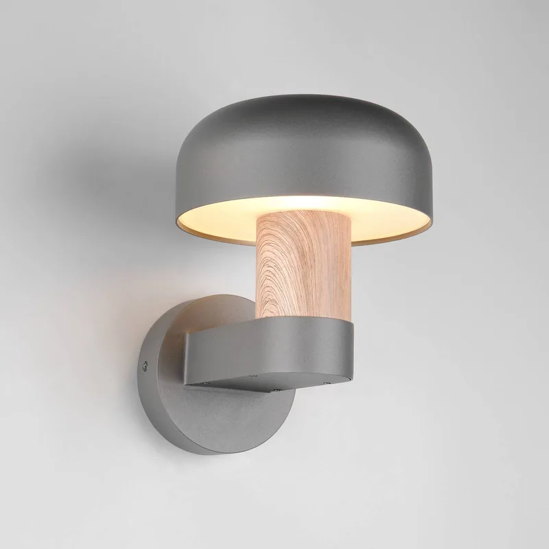 Buitenwandlamp Fraser, grijs/houtlook, aluminium, IP54, E27 de Trio en Hout, Gris foncé – photo produit