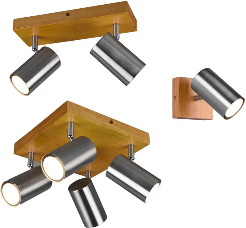 Bundel Marley - Opbouwspots - 1 spot & 2 spot & 4 spot - met Houtkleurige basis fra Trio i Nikkel – produktbillede