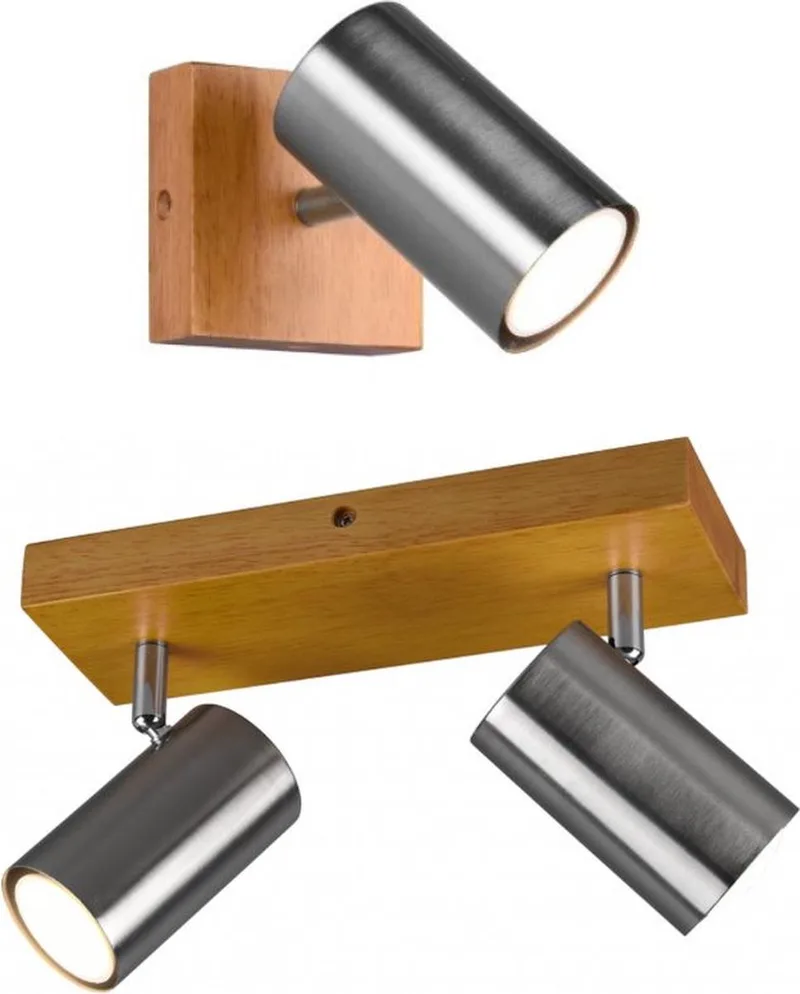 Bundel Marley - Opbouwspots - 1 spot & 2 spot - met Houtkleurige basis fra Trio i Nikkel – produktbillede