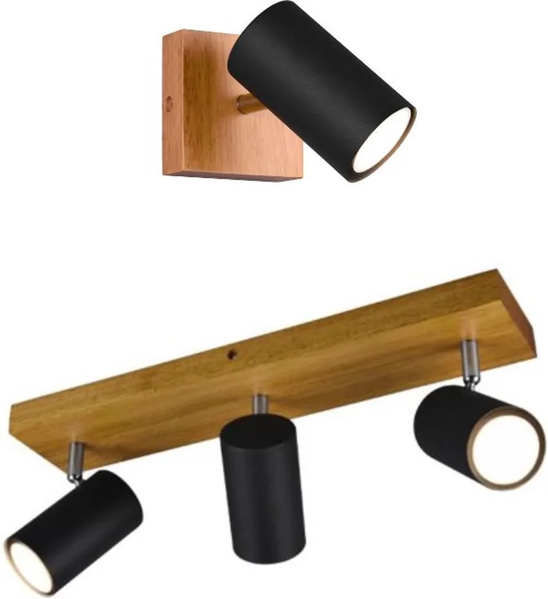 Bundel Marley - Opbouwspots - 1 spot & 3 spot - met Houtkleurige basis fra Trio i Sort – produktbillede