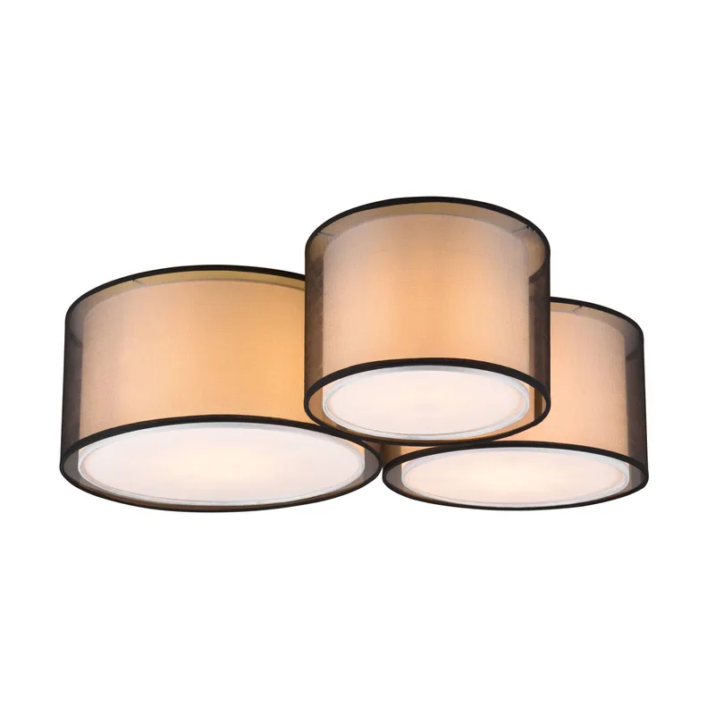 Burton plafondlamp, 65x55cm, drie kappen från Trio i Matzwart, Rookgrijs, Vit – produktbild