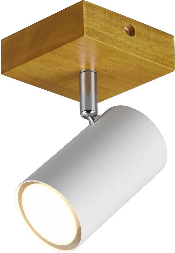 Deckenspot Marley, ohne Leuchtmittel, Wand-und Deckenmontage per Stecker o. Fest-Anschluss, Holz Baldachin van Trio in Bruin, Wit – productfoto