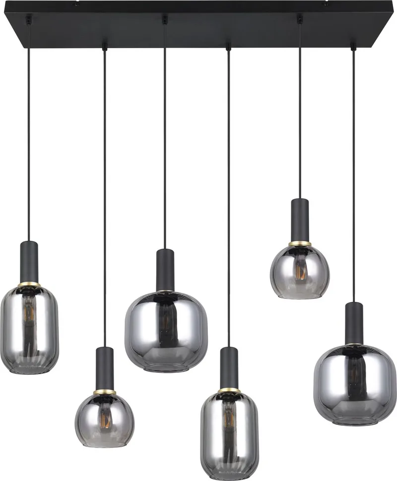 DIVA - Hanglamp - Rookglas - excl. 6x E27 10 W - Plafondbevestiging - In hoogte verstelbaar von Trio in Zwart mat – Produktfoto