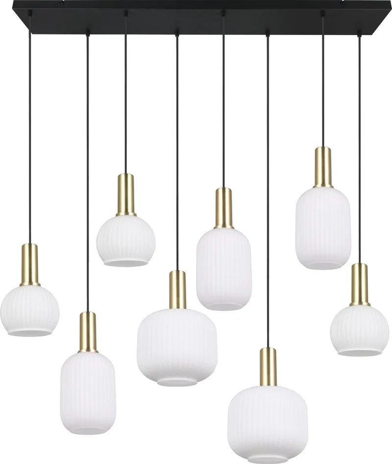 DIVA - Hanglamp - Wit glas - excl. 8x E27 8,5 W - Plafondbevestiging - In hoogte verstelbaar från Trio i Messing mat – produktbild