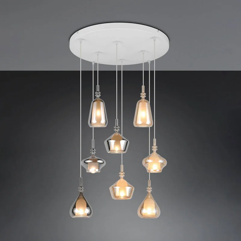 Hanglamp Aldea, Ø 60 cm, wit/amber/chroom, glas, 8-lamps. fra Trio i Hvid, Amber, Krom – produktbillede