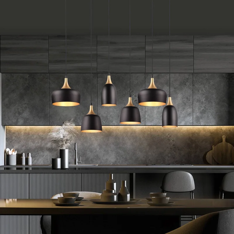 Hanglamp Chiraz, 6-lamps, zwart/goud fra Trio i Mat zwart, Mat goud – produktbillede