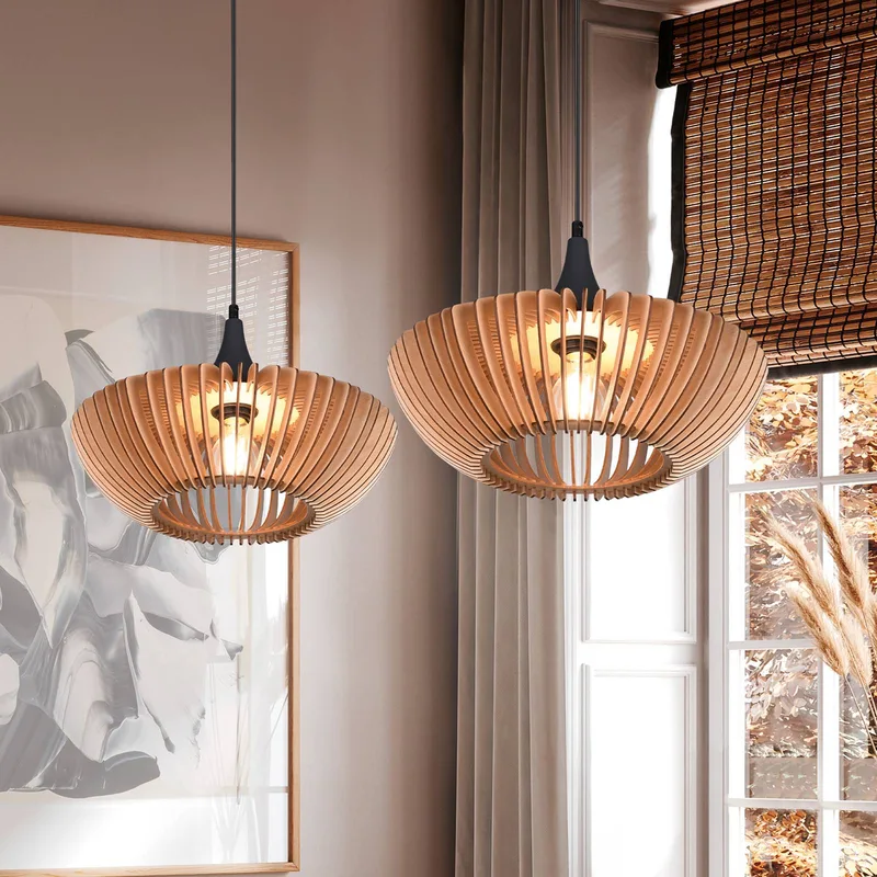 Hanglamp Colino van houten lamellen, licht hout de Trio en Licht hout, Anthracite – photo produit
