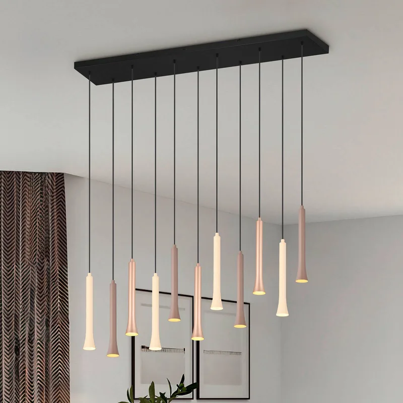 Hanglamp Fiato, 11-lamps, lang, metaal, taupe, koffie van Trio in Zwart, Taupe, Koffie – productfoto