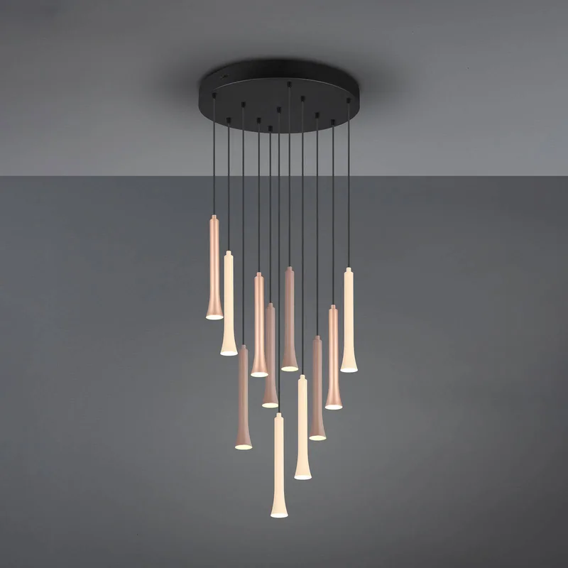 Hanglamp Fiato, 11-lamps, rond, metaal, taupe, koffie de Trio en Noir, Taupe, Koffie – photo produit