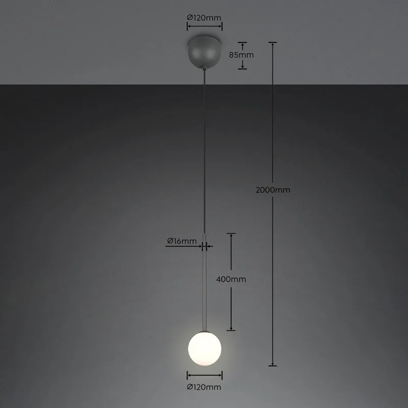 Hanglamp Firano, antraciet, Ø 12 cm, metaal de Trio en Anthracite, Blanc – photo produit