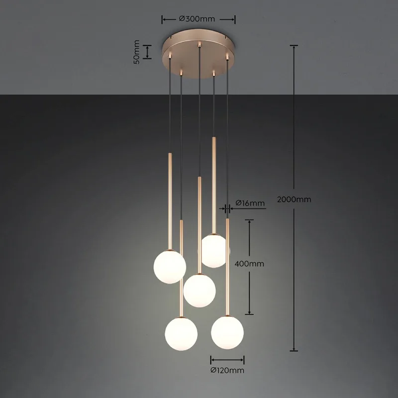 Hanglamp Firano, goudkleurig, Ø 36 cm, metaal, 5-lamps. de Trio en Or, Blanc – photo produit