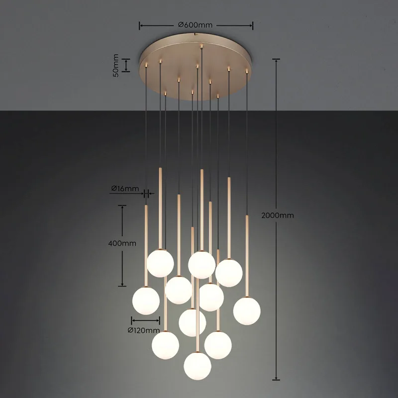 Hanglamp Firano, goudkleurig, Ø 66 cm, metaal, 11-lamps. by Trio in Gold, White – product photo