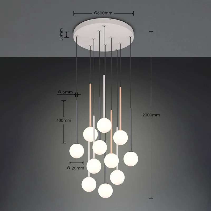 Hanglamp Firano, veelkleurig, Ø 66 cm, metaal, 11-lamps. de Trio en Kleurrijk, Blanc – photo produit